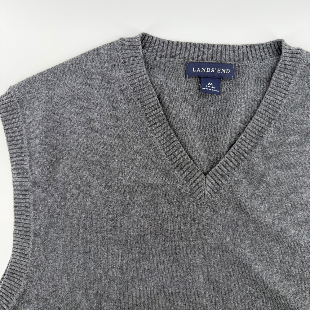 Lands‎ End Sweater Vest Mens M Gray Cashmere V Neck Grandpa Academia Preppy